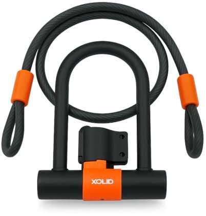 Xolid Fahrradschloss Set – 180 x 245 mm Bügelschloss mit 12 mm x 1800 mm Kabel – Hochsicheres Schloss für E-Bike, Fahrrad, Roller & Motorrad – Extrem robust & diebstahlsicher