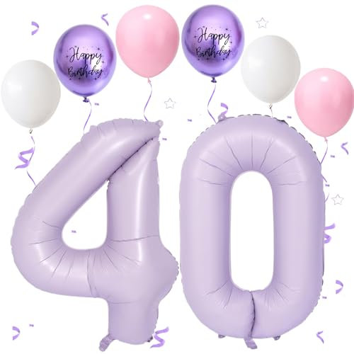Foil Palloncini Numeri 40 Viola, VUCDXOP 101 CM Palloncino Numero 40, Palloncini Compleanno 40 Anni, Grande Gonfiabili Foil Palloncini Numeri 40 Festa per Anniversario Compleanno Decorazioni