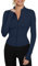 IECCP Womens Gym Jacket Long Sleeve Sports T-Shirt Fitness Workout Yoga Crop Tops Ladies Running Tee Shirts Full Zip Breathable Activewear with Thumb Holes Navy Blue