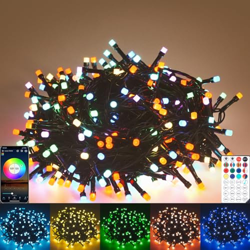 Gresonic 10M 100 LED Lichterkette RGB Außen Strom, 12 Modi, Timer, APP-Steuerung mit Memory Funktion, IP44 Wasserdicht für Herbst Garten Halloween Gruselige Party Dekorationen aussen Innen