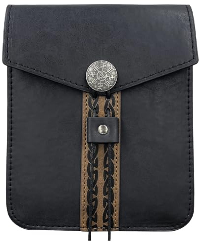 CALFOVERA Mittelalterliche Gürteltasche Vintage Kunstleder Hüfttasche für Damen und Herren Retro Späte Schwarz Wikinger Tragbare Seitentasche Renaissance Zubehör Für SCA LARP Reenactment & Ren