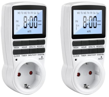 2 Stück Zeitschaltuhr Digital, 24Std-Wochen Zeitschaltuhr Steckdose, Beleuchtung Timer Steckdose Stecker mit 16 Timer-Programme, LCD Stecker Zeitschalter Wochenzeitschaltuhr mit Einbruchschutz