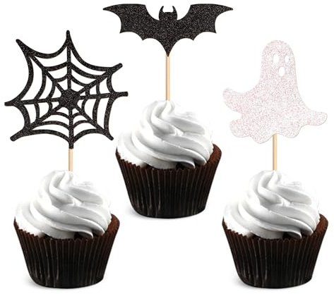 24PCS Ghost Cupcake Toppers Happy Halloween Theme Ghost Cupcake Picks Baby Shower First Birthday White Ghosts Party Decorations