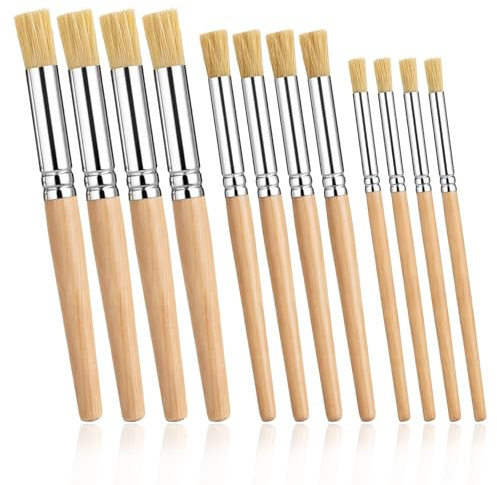 12 Stück Schablonierpinsel, Stupfpinsel Borstenpinsel Pinsel Rund Schablonierpinsel-Set Tupfpinsel Rundpinsel Set Naturborsten Pinsel 3 Größen Malpinsel Künstlerpinsel für Acrylmalerei DIY Crafts