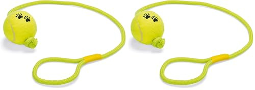 Karlie Tennisball mit Wurfseil, Hundespielzeug, Gummi/Beflockt, Gelb, 17x6x6 cm (Packung mit 2)