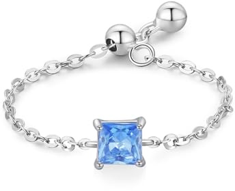 Whoiy Aquamarin Ringe Weissgold 585, Eheringe Damen 14k Echt Gold Verstellbar Ehebandring Ringe Verlobung mit Aquamarin 0.4ct Bandring für Frauen Größe 48 (15.3)