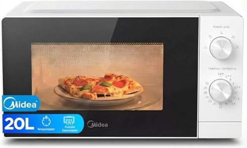 Midea Microondas 20 litros y 700 W de potencia | Microwave | Horno Microondas Blanco de Sobremesa con Plato Giratorio, Función Descongelación, 5 Niveles de Potencia Temporizador | Microondas sin grill