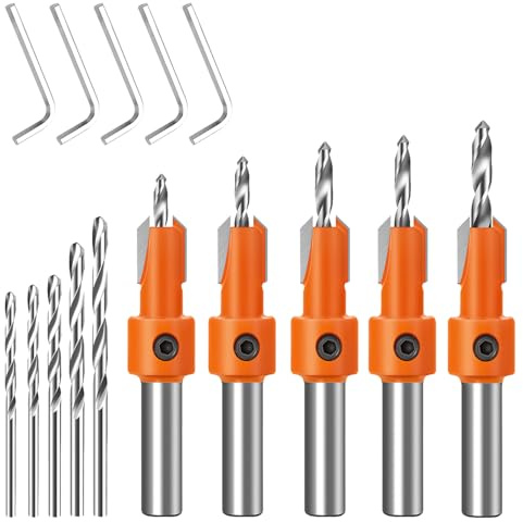5PCS Countersink Drill Bit Set, Wood Drill Bits for DIY Woodworking | Adjustable Countersink, Easily drilling for clean, precise holes, ideal for woodworking, cabinets, furniture and DIY projects