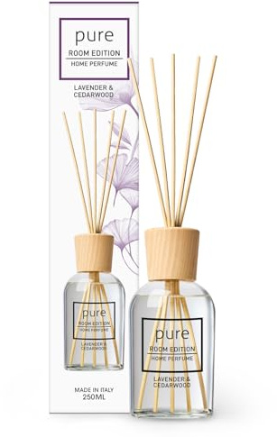 PURE ROOM EDITION 250ml Lavendel & Zedernholz Raumduft | natürliche Inhaltsstoffe, vegan & tierversuchsfrei, Bio-Alkohol, Diffuser mit Stäbchen hergestellt in Italien