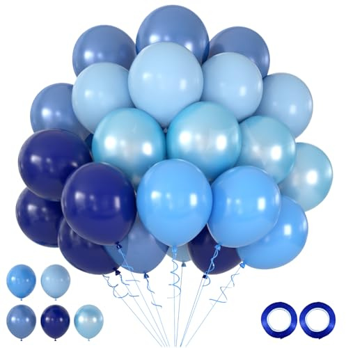 Blaue Luftballons Hellblau Dunkelblau Marine Blau, 50 Stück 12 zoll Pastell Blau Navy gemischte Latex Ballons für Mann Junge Geburtstag Taufe Kommunion Jugendweihe Deko, ZZ004