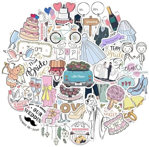 Sticker Hochzeit Gästebuch, 50pcs JGA Sticker Hochzeit Gästebuch, Aufkleber Hochzeits, Valentinstag Vinyl Stickers, Love Stickers Deko, Valentinstag Aufkleber Dekorative, Hochzeitssticker