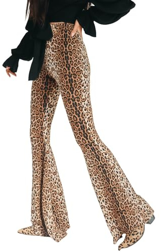 Damen Schlaghose, Leoparden-Animal-Print, hohe Taille weites Bein, weicher Stretch, bodenlang Bodyshape Schlaghose für Herbst & Winter, Hautenge Lange Bootleg-lässige Boho-Palazzo-Yoga-Leggings