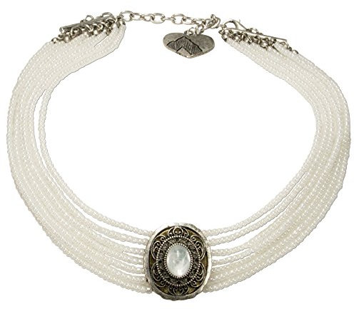 Alpenflüstern Trachten-Perlen-Kropfkette Josepha - Elegante Trachtenkette - nostalgischer Damen-Trachtenschmuck, Filigrane Dirndlkette weiß DHK185