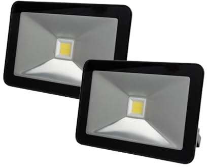 Perel 2er Set 20W LED Strahler warmweiß mit Befestigungsbügel, flaches Design 3,5cm, IP65