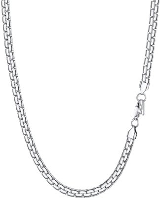 PROSTEEL Herren Erbskette 6mm breit Halskette Edelstahl platte Venezianierkette Gliederkette für Männer Jungen 66cm Kettelänge Biker Punk Rock Schmuck, silber