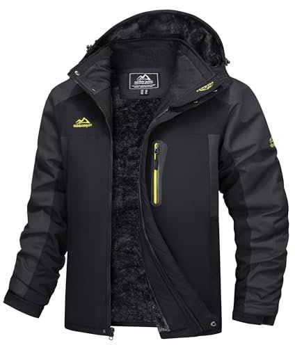 TACVASEN Herren Skijacke Wasserdicht Softshelljacke Winter Outdoorjacke Warme Winterjacke (XXL, Schwarz-Grau)