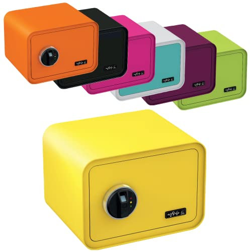 mySafe 350 Fingerprint | Biometrischer Tresor mit Fingerabdruck | 35x35x28cm | Möbeltresor | Stahltresor Doppelbolzenverriegelung | Safe mit Alarm und Notschlüssel | Wand- Bodentresor | Farbe Gelb