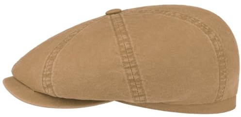 Stetson Hatteras Newsboy Cap Made of Organic Cotton Men Sustainable Flat Cap UV Protection 40 Vintage Spring Summer Dark Beige