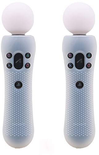 2 pcs Silicone Rubber Cover Anti-Slip Protective Skin Case for Playstation PS4 VR Move PS Move Motion Controller White