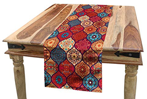 ABAKUHAUS marokkanisch Tischläufer, Oriental Wellig Natur, Esszimmer Küche Rechteckiger Dekorativer Tischläufer, 40 x 180 cm, Rot Kamel
