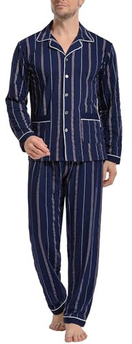 iClosam Pigiama Uomo Invernale a Righe Pigiami Due Pezzi da Uomo Quadri in Cotone Pigiama Uomo Cotone Lungo Colletto V Abbigliamento Casual per la Casa S-XXL