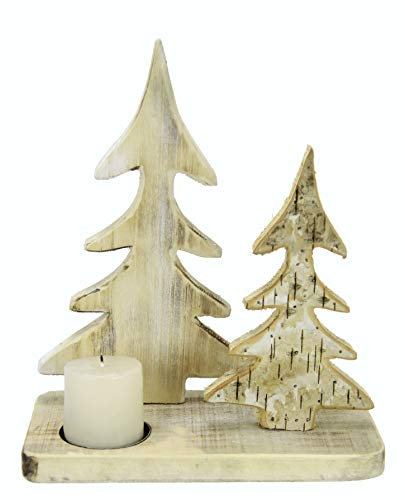 Tannebaum aus Holz Baumrinde Weihnachtsdekoration Kerzenleuchter Landhaus Weihnachtsbaum Holzbaum Dekobaum Natur Dekoration Kerzenständer Stumpenkerze XL Teelichter Adventskranz