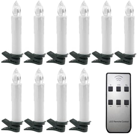 Uonlytech Led Christmas Tree Candles Wireless Flameless Flickering Clip-on Window Taper Candle Light with Remote for New Year Wedding Birthday Party