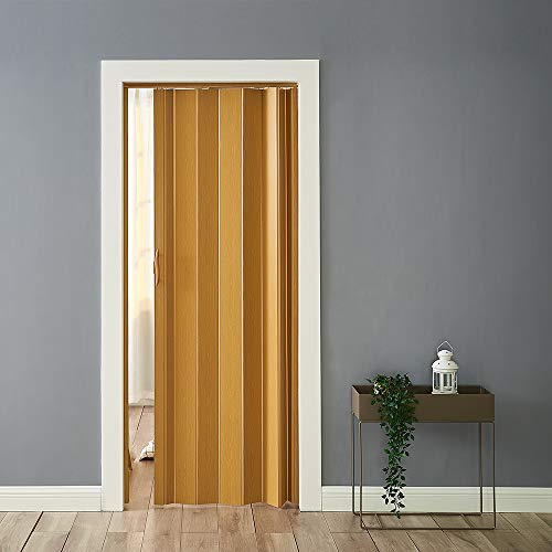 PVC Folding Door, Internal Plastic Folding Concertina Door with Gloss Acrylic Widths 820 * 2030 * 6mm, with Panels Magnetic Locks (Yellow)