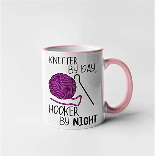 Funny Novelty Wool/Knitting Mug Gift - Hooker by Night (Pink)