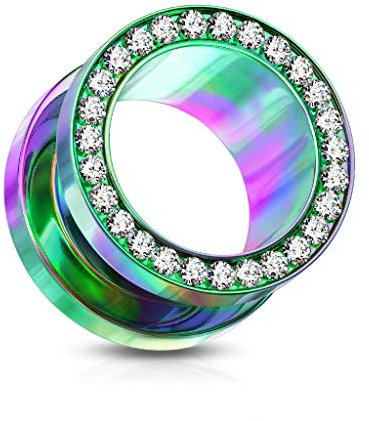 beyoutifulthings Ohr-Tunnel Zirkonia-Kranz Regenbogen Clear Ohr-Piercing Edelstahl Ohr-Schmuck Screw Fit Flesh Plug Schraub-Verschluss 25mm
