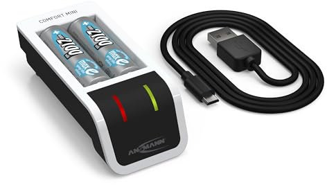 ANSMANN Akku-Ladegerät inkl. 2X Mignon AA Akkus 2100 mAh - Automatik Batterieladegerät mit Perfect-7-Ladetechnologie, Einzelschachtüberwachung & Repair-Modus - Comfort Mini