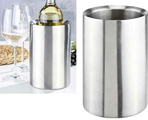 Oramics Flaschenkühler Weinkühler komplett aus Edelstahl 12,5x12,5x19cm - Getränkekühler kippsicher bruchfest - Doppelwandige Vakuumisolierung für bessere Kühlung (Silber, 1 Stück)