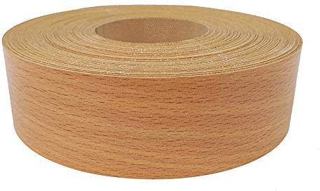 DecoMeister Kantenumleimer mit Schmelzkleber Möbelkantenband Melaminkantenumleimer Umleimer Melamin Bügelkante Dekor für Regalbrett Furnier zum Aufbügeln 40mm x 5m Kantenband Dunkle Buche