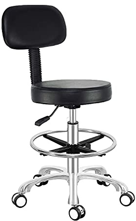Antlu Rolling Stool Drafting Shop Chair, Black with Footrest