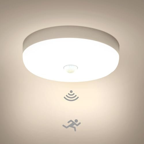 Combuh 15W LED Lampe mit Bewegungsmelder Innen, 15cm Deckenleuchten 4000K Neutralweiss Licht, IP56 Wasserdicht Innenbeleuchtung für Flur Treppenhaus Badezimmer und Wc, Ceiling Light