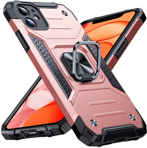 Anqrp Heavy Duty Case for iPhone 11 Case with Enhanced Ring Holder Grip Stand, Military Grade Shockproof Rugged Drop Protective Silicone Hard iPhone 11 Phone Case Cover, Rose Gold