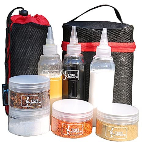 MKNZOME Camping Portable Spice Jars Set, Outdoor sanuce bottle of 7 Sauce Condiment Storage Container, Sauce Vinegar oil bottle, seasoning box, Perfect for Outdoor BBQ Picnic hiking self-driving trip