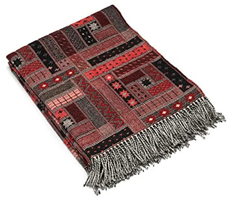 WoolMe Merino Wolldecke Schwarz Rot 130x180 cm Marta - luxuriöser Geschenkbox - Kuscheldecke flauschig aus Merino Wolle - Plaid Decke perfekt als Sofa Überwurfdecke, Sofadecke, Wohndecke, Couchdecke