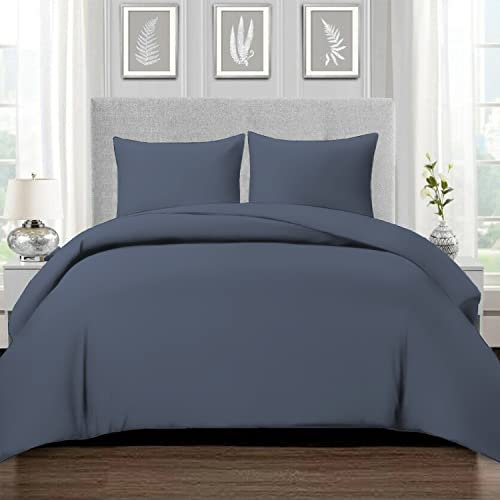 Pizuna 800 Fadenzahl aus Baumwolle Bettwäsche Dunkel Blau,100% Langstaple Baumwolle Bettbezug und Kissenbezug, 100% Baumwolle Mako Satin 3-Teilig Bettwäscheset 200x200 + 80x80 Dunkel Blau