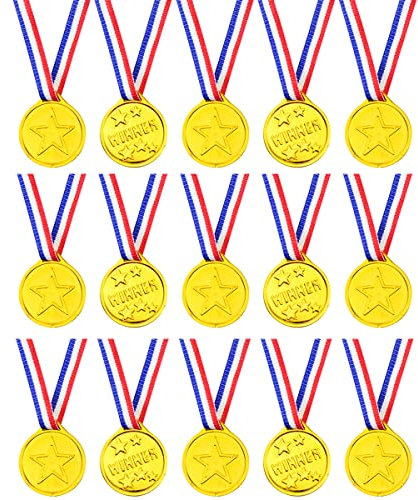 Fantasyon 15 PCS Plastic Gold Winners Medals, Kids Children's Party Award Medals with Neck Ribbons for Party Festival Sports Competition Toys Prizes Awards