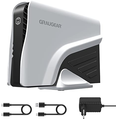 GRAUGEAR Externes Festplattengehäuse für 3,5 Zoll SATA Festplatte, USB 3.2 Gen2 Type-C Anschluss, bis zu 10 Gbit/s Datentransfer, USB-A, USB-C, Gaming G-3501-A-10G, schwarz/weiß