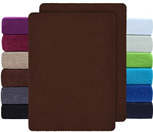 NatureMark 2er Pack FROTTEE Spannbettlaken, Spannbetttuch für kuschelig weiche Nächte, in viele Größen und Farben erhältlich | 140x200 cm - 160x200 cm - Schoko braun