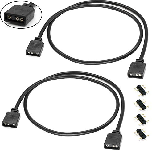 ARGB Extension Cable, 5V 3 Pin Addressable RGB Extension Cables with 3 Pin Connector for Computer Chassis, ARGB Cable, 11.8 Inches, 2 Pack