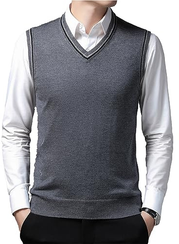 OlyljpinZ Gilet da Uomo Inverno V-Collo Senza Maniche Classico attività Commerciale Maglieria Panciotto Maglione Canotte Smanicato Pullunder per Autunno Inverno