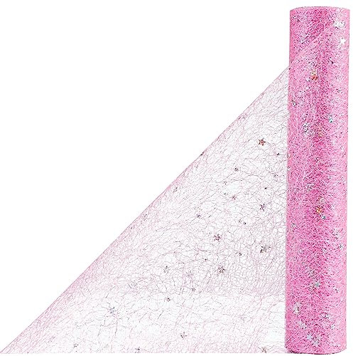 OSVINO Tischläufer Rosa 30 cm x 10 m Mit Pailletten Deko Weihnachten Tischdeko Geburtstag Tischdecke Papierrolle Tischband Deko Taufe für Deko Hochzeit Esstisch Wohnzimmer Party Urlaub Handwerk