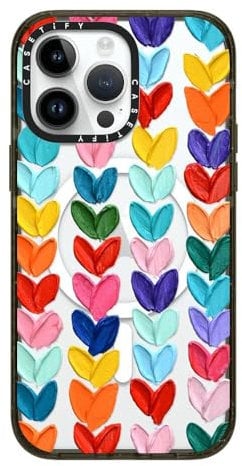 CASETiFY Impact Case MagSafe kompatibel für iPhone 14 Pro Max – Polka Daub Herzen – Glänzend Schwarz Re/CASETiFY
