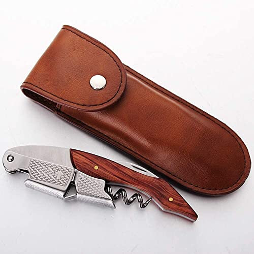 Tire-bouchon professionnel en acier inoxydable avec son Etui en Cuir. Qualité Hôtelière et Restauration. Avec Décapsuleur et coupe capsule - Limonadier professionnel, couteaux de sommelier. (Bois)