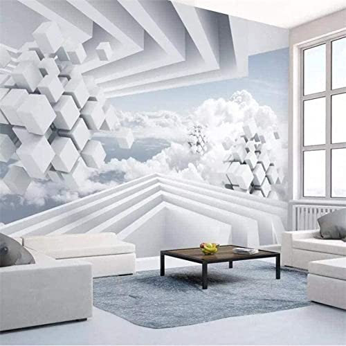 Fond D'Écran 3D Espace Abstrait Créatif Ciel Bleu Et Nuages ​​Blancs Photo Peintures Murales Salon Tv Canapé Thème Hôtel De Luxe Fond Peinture Murale Décor À La Maison Peel And Stick 400(L)x280(H) cm