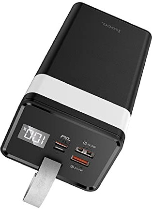 40000mah Power Bank Fast Charge 22.5W, HOCO External Battery Pack PD 20W Fast Charging with LED Display 40000 mAh, Portable Charger with Desk Lamp Function for Apple and Android Devices (Black)