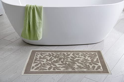 CosìCasa Badteppich rutschfest waschbar & weich - Ideal als Badematte, Badezimmerteppich oder Badvorleger - Bad Teppich 40x60 fürs Badezimmer - Badezimmermatte Blätter - Creme und Beige